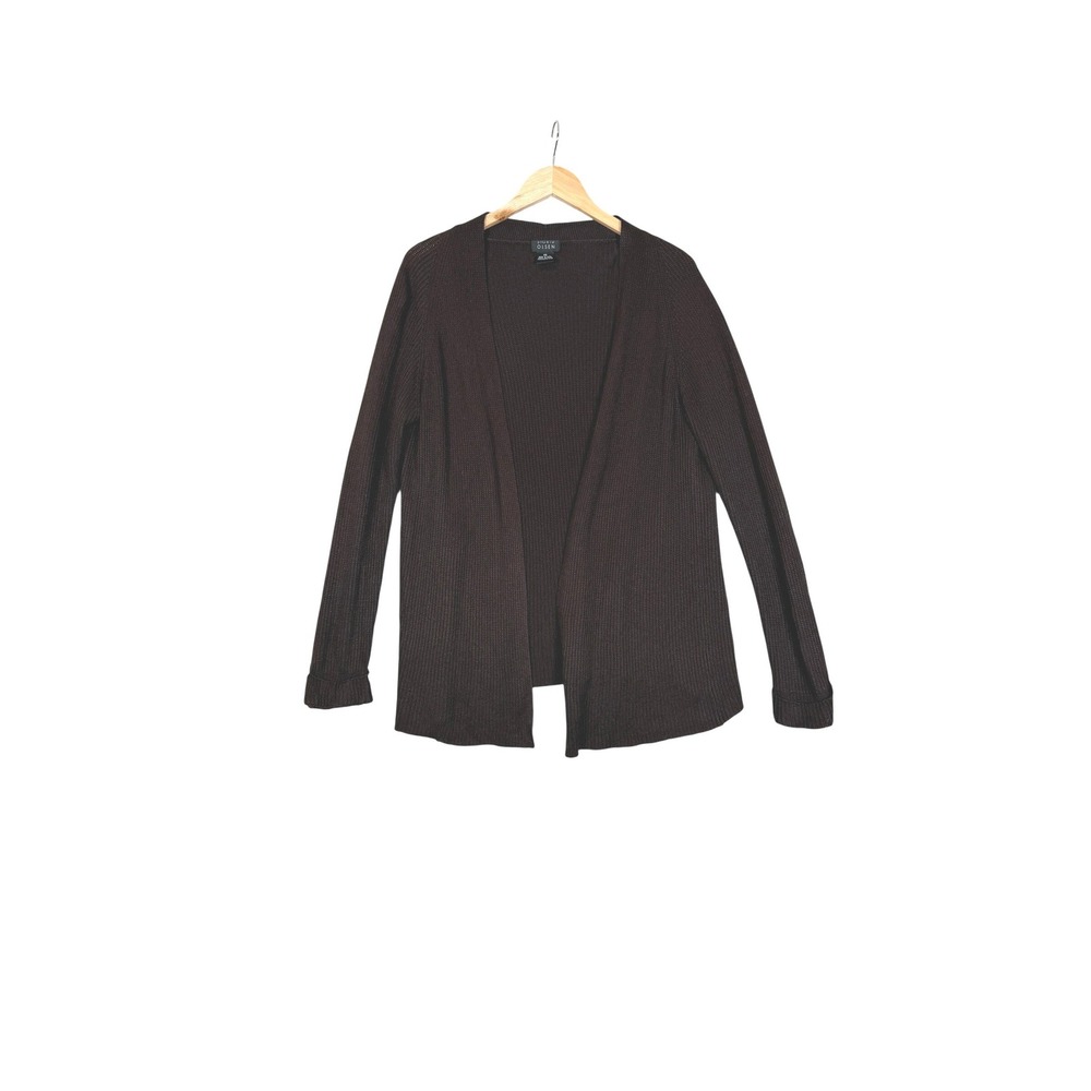 Sigrid Olsen Silk Cashmere Cardigan Womens‎ XS Brown Ribbed Knit Open Front